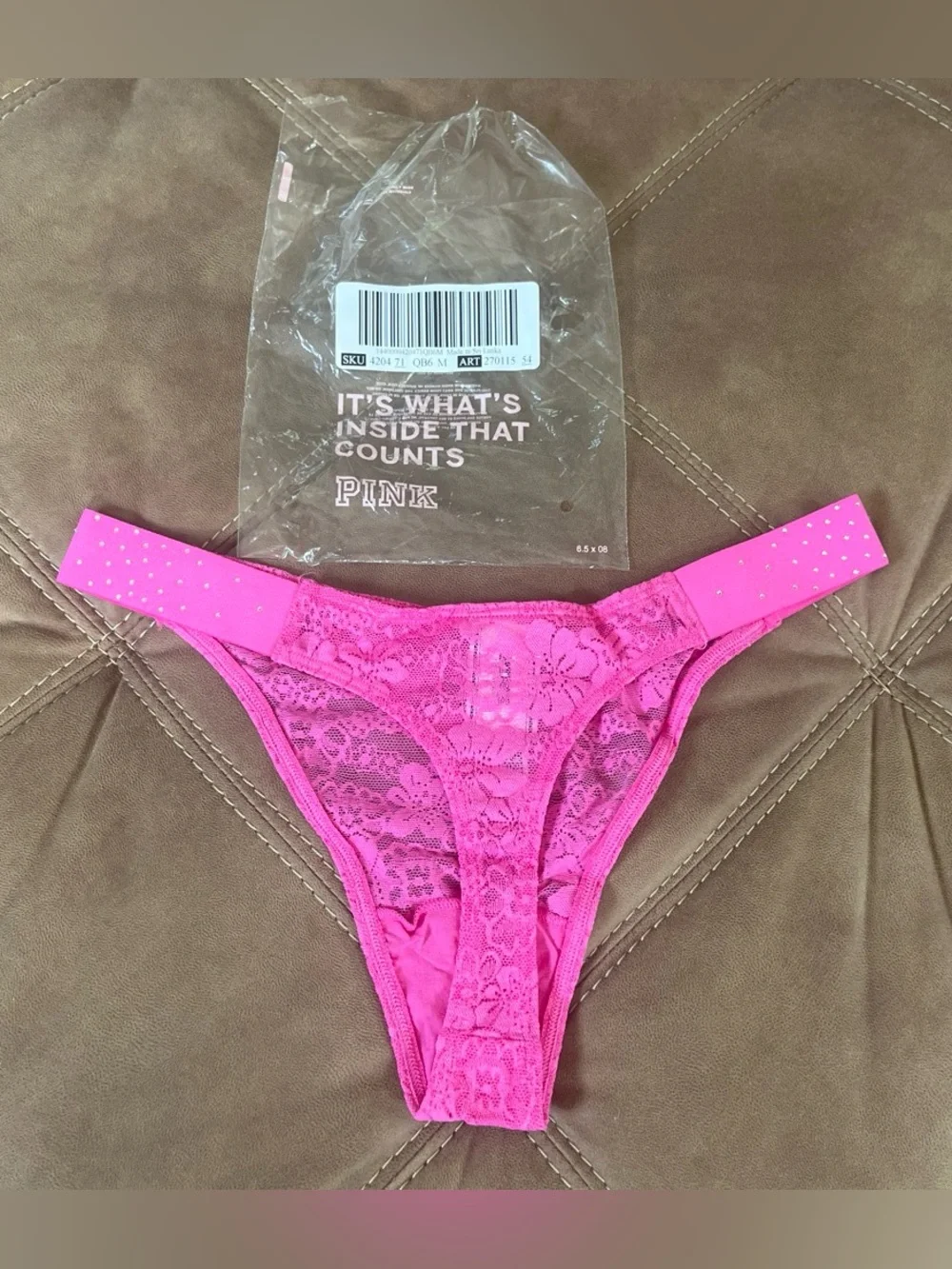 PINK Victoria's Secret Hot Pink Lace Thong Panty